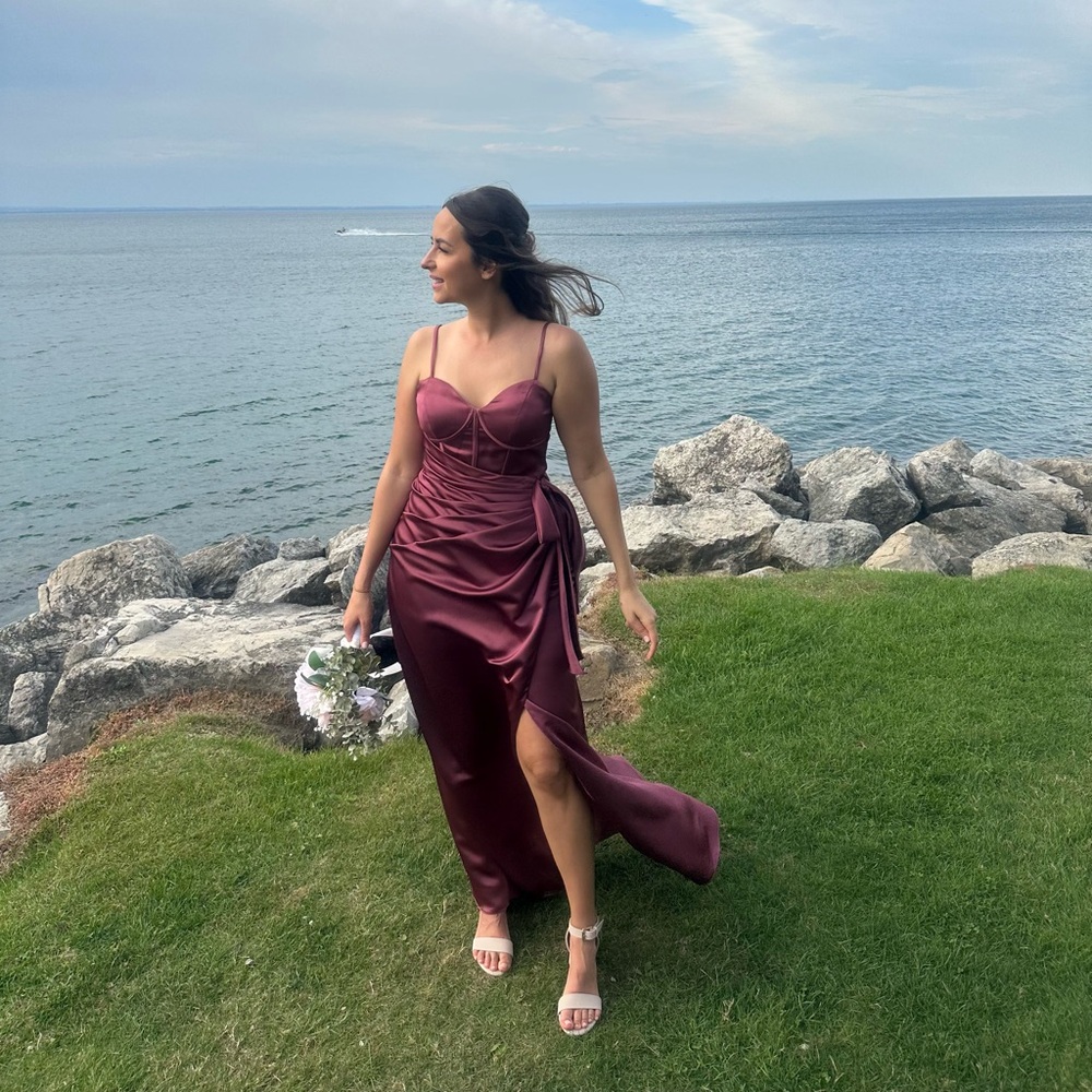 Morilee Satin Gown in Rosewood
